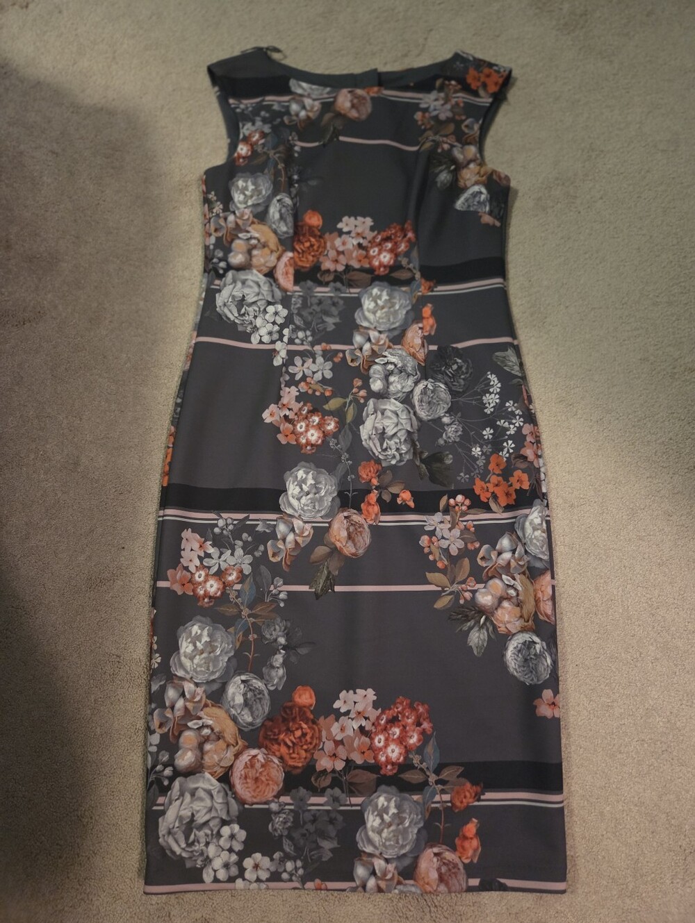 Adrianna Papell Charcoal Floral Midi Dress Size 6